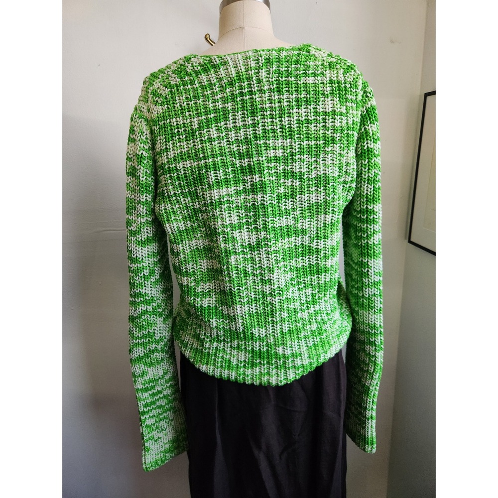 Belong by Celine Green White Marled Chunky Knit Crewneck Sweater Womens S - Picture 6 of 11